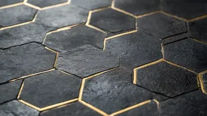 Nowoczesne płytki heksagonalne jako element dekoracyjny w salonie